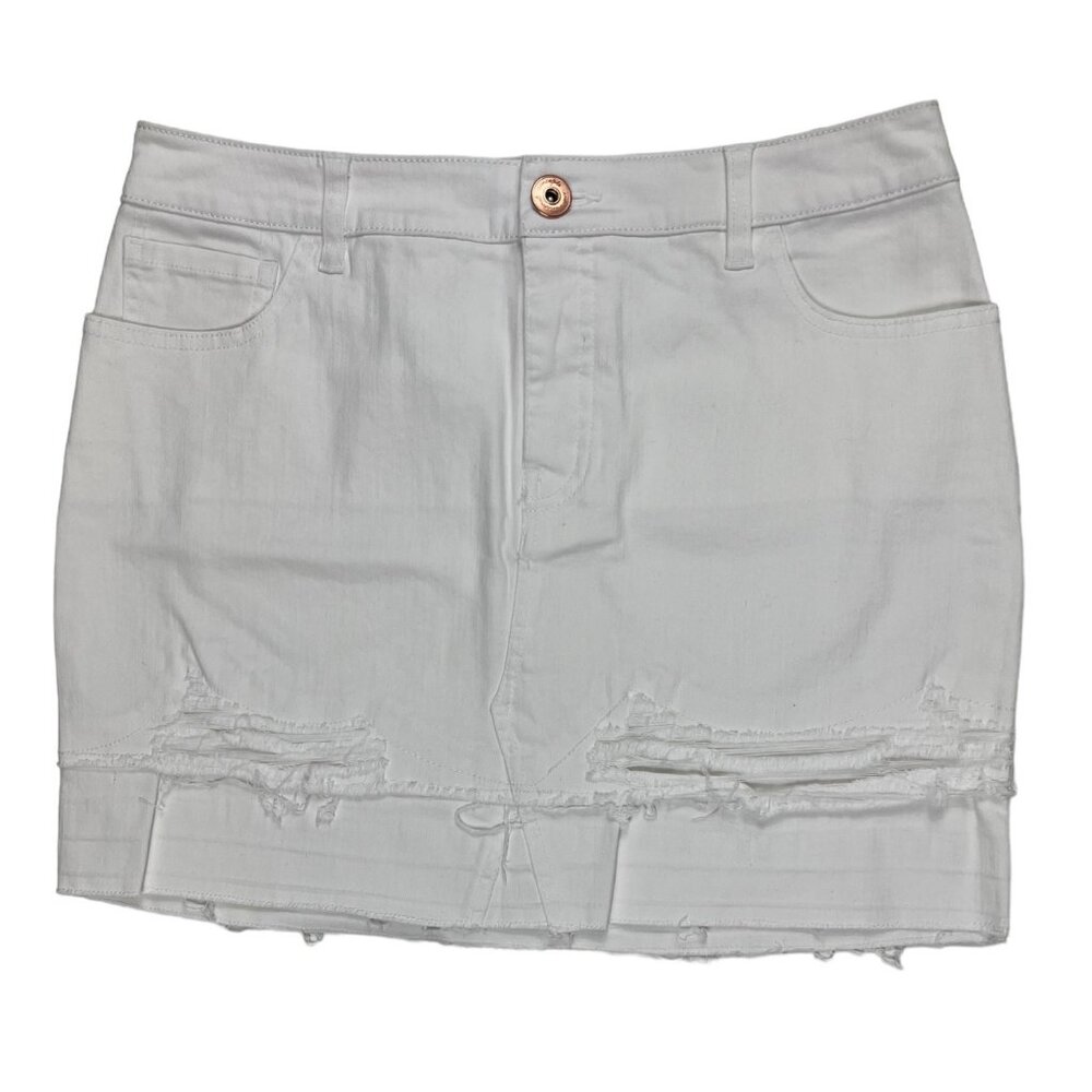 NWT INC International Concepts Distressed Raw Hem White Mini Skirt Size 8 Beach